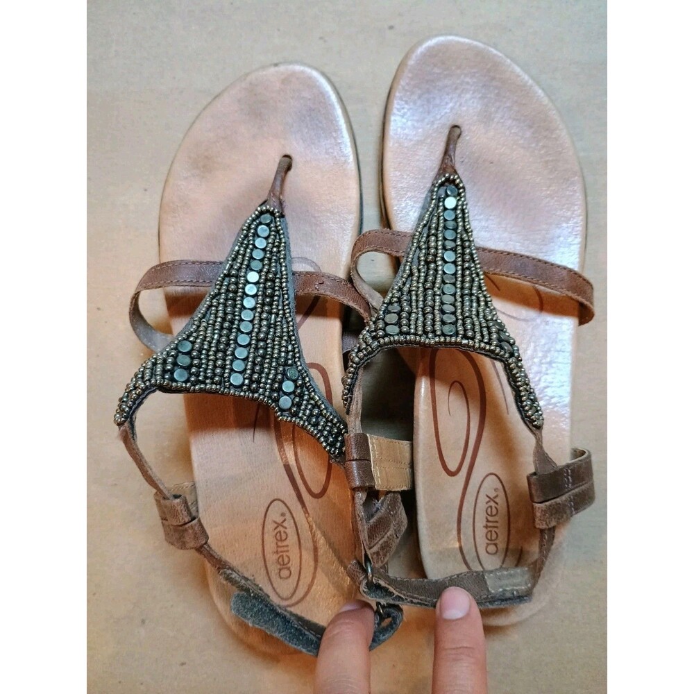 Aetrex Sheila Sandals Women's EU 41 US 10 Beaded Leather Comfort Sling Back - Picture 8 of 8